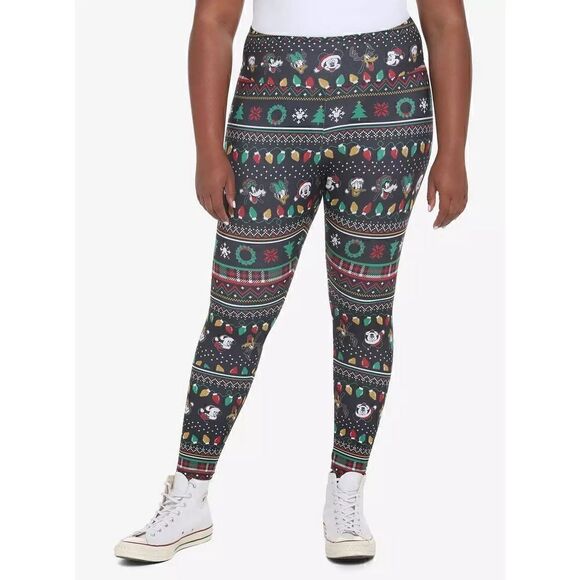 Her Universe Disney Holiday Mickey Mouse & Friends Fair Isle Leggings Plus Size - Picture 1 of 3